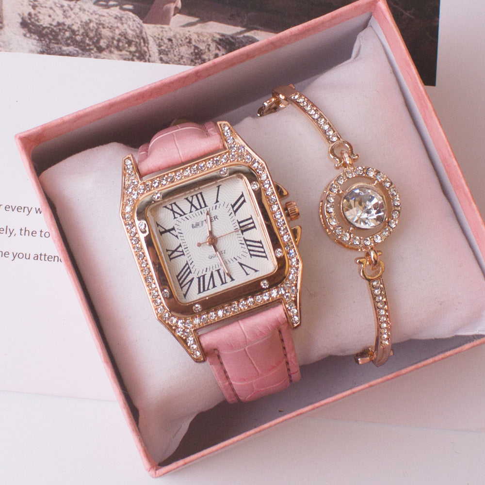 Square Watch Rhinestone Women's Gift set