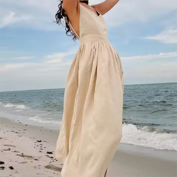 Summer V-neck Suspender Split Dress Fashion Backless High Waist Long Dress For Women Clothing AuraRitmo