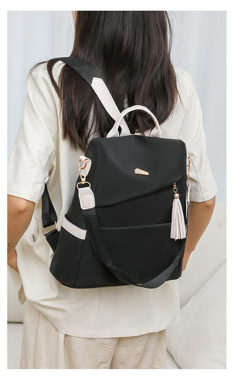 Oxford Cloth Stitching Women'S Backpack Anti-Theft Back Zipper Girls Schoolbag Casual Travel Double Shoulder Backpack
