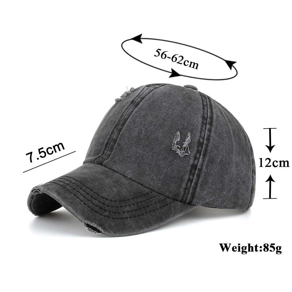 Washed Distressed Cross Elastic Band Ponytail Baseball Cap