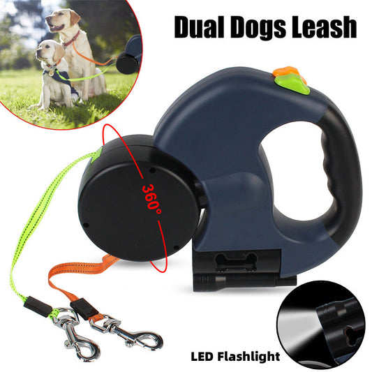 Retractable Dog Leash For Small Dogs Reflective Dual Pet Leash Lead 360 Swivel No Double Dog Walking Leash With Lights Pet Products AuraRitmo