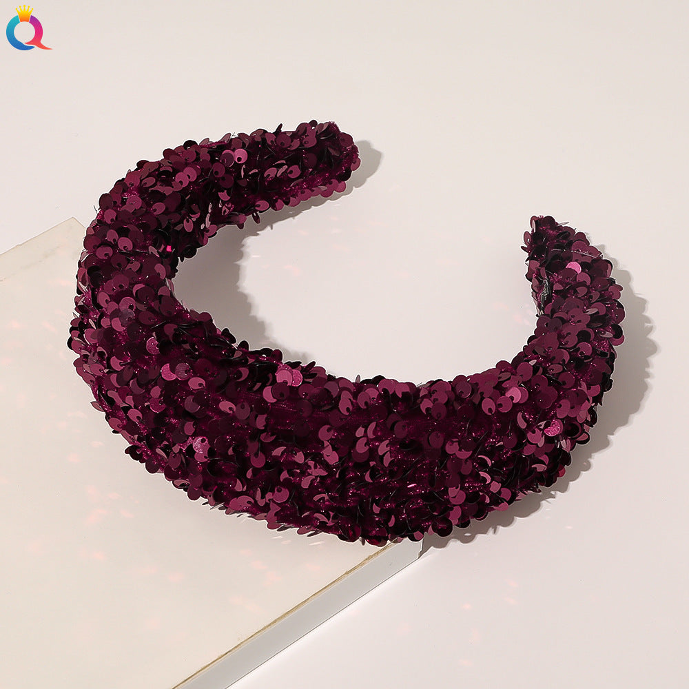 Qiyue Cross Border Amazon Fish Scales Sequins Sponge Hair Band Ball Show Fashion Wide Edge Headband Hair Accessories For Women