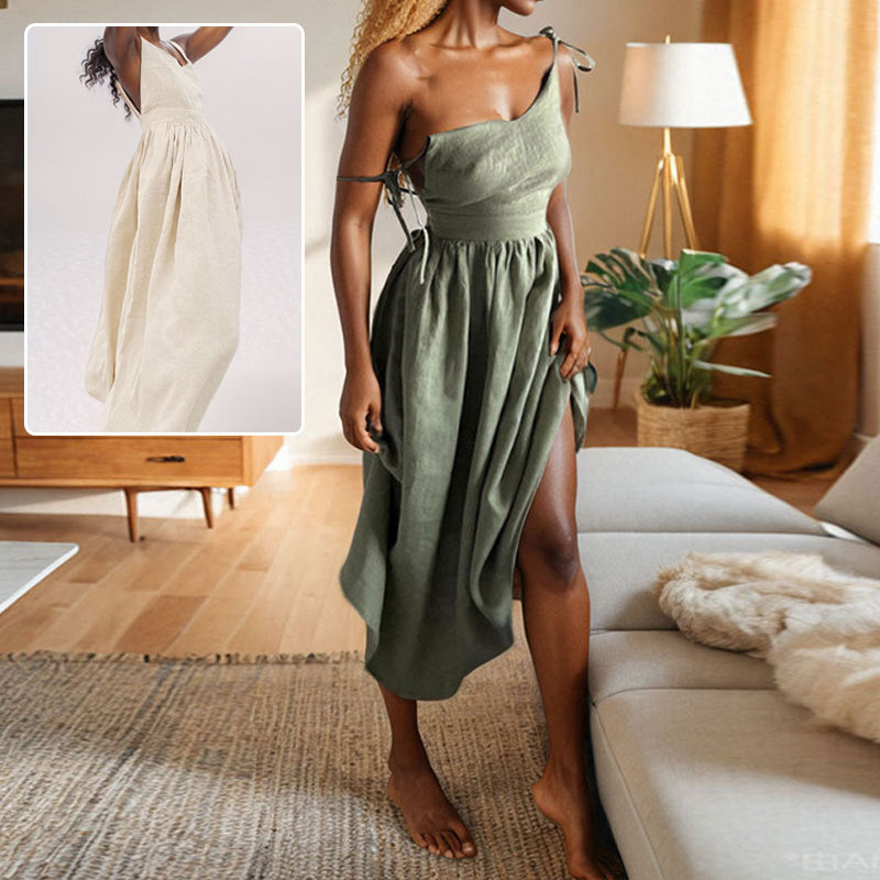 Summer V-neck Suspender Split Dress Fashion Backless High Waist Long Dress For Women Clothing AuraRitmo