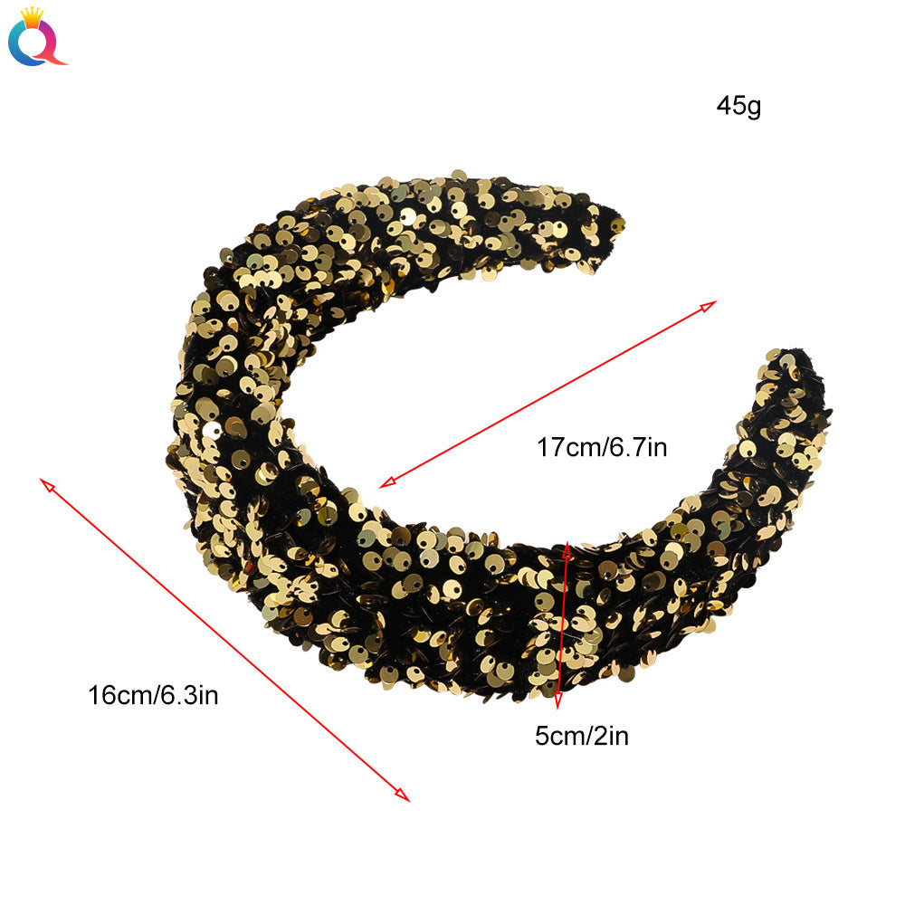 Qiyue Cross Border Amazon Fish Scales Sequins Sponge Hair Band Ball Show Fashion Wide Edge Headband Hair Accessories For Women