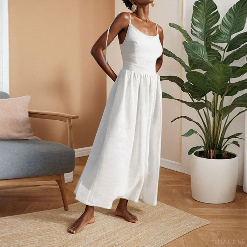Summer V-neck Suspender Split Dress Fashion Backless High Waist Long Dress For Women Clothing AuraRitmo