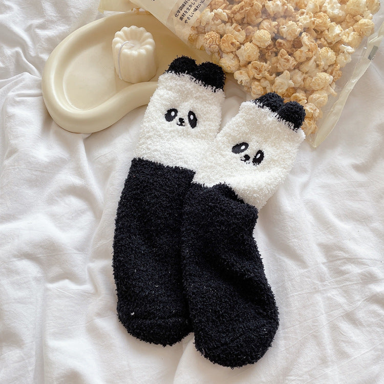Womens Thickened Winter Warm Coral Fleece Japanese Mid Tube Socks