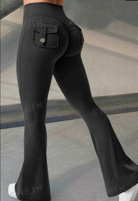 Yoga Fitness Flared Pants With Pockets Ins Fashion Slim High Waist Sports Trousers  Scrunch Butt Booty Workout Lifting Leggings AuraRitmo