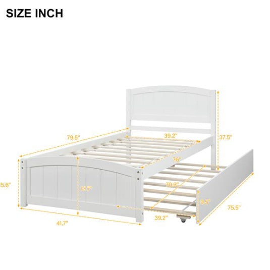 Double Platform Bed With Wheels, White