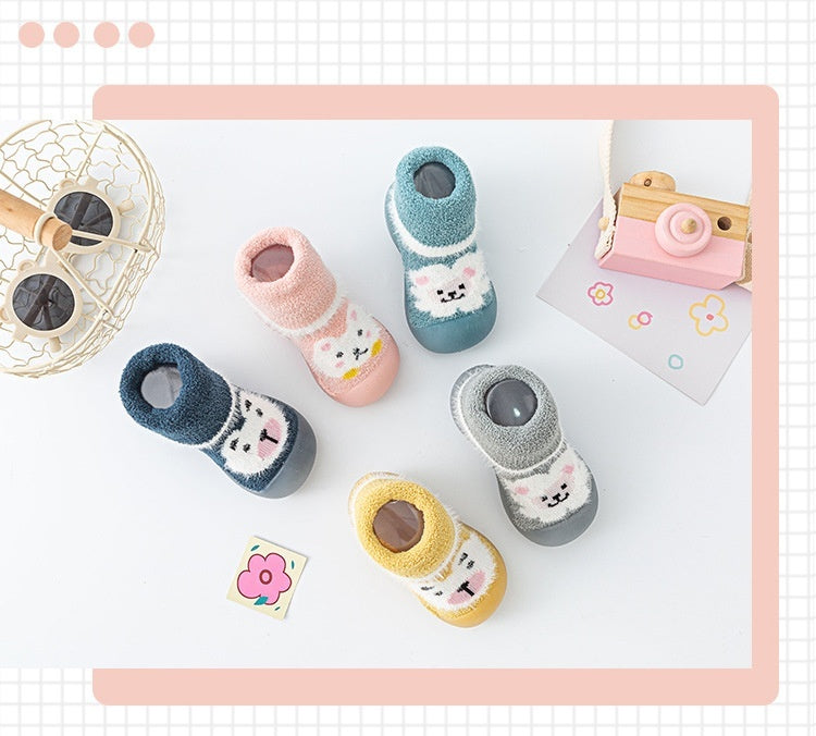Baby Toddler Autumn And Winter Fleece-lined Children Sock Sneakers Infant Soft Bottom Floor Shoes