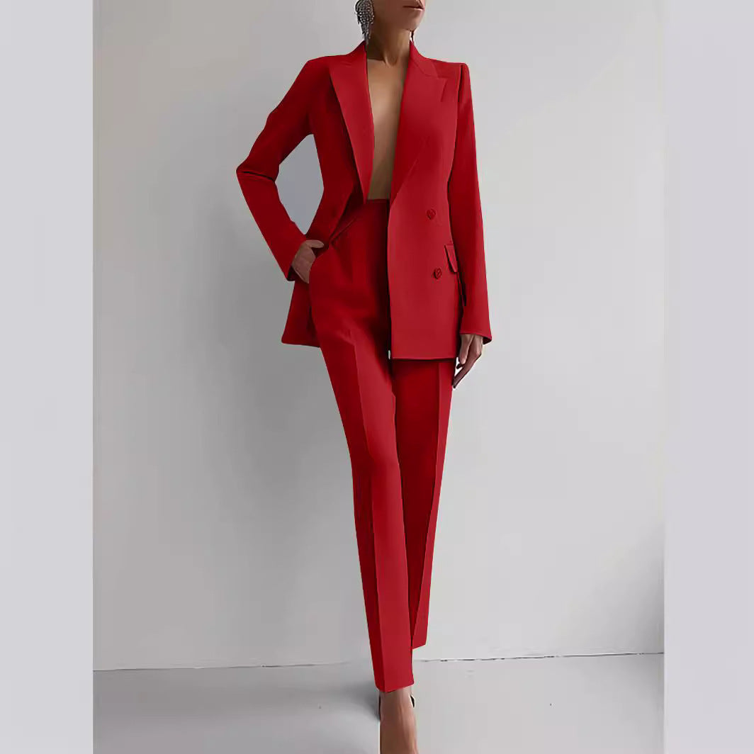 Casual Suits Fashion Long Sleeve Single-breasted Jacket Top And Slim Fit Trousers Women's Business Suits AuraRitmo