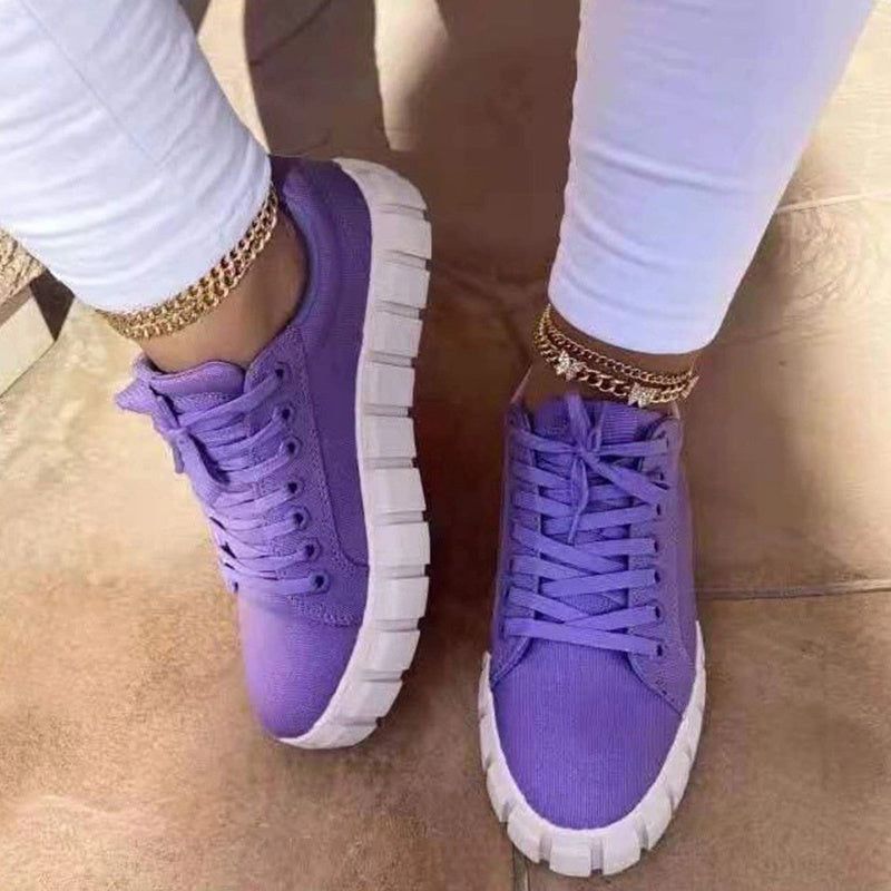Lace-up Canvas Shoes Summer Round Toe Platform Single Shoes For Women Sneakers