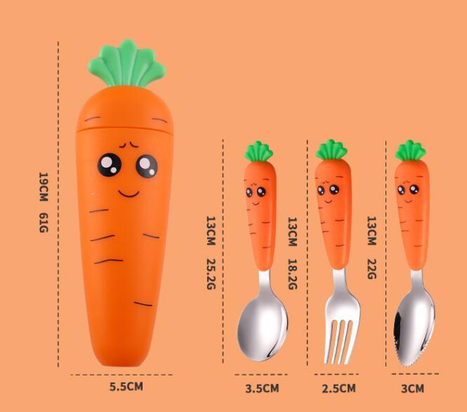 New Trending Children's Carrot Tableware Suit 304 Stainless Steel Tableware Baby Solid Food Spoon Fork Tableware