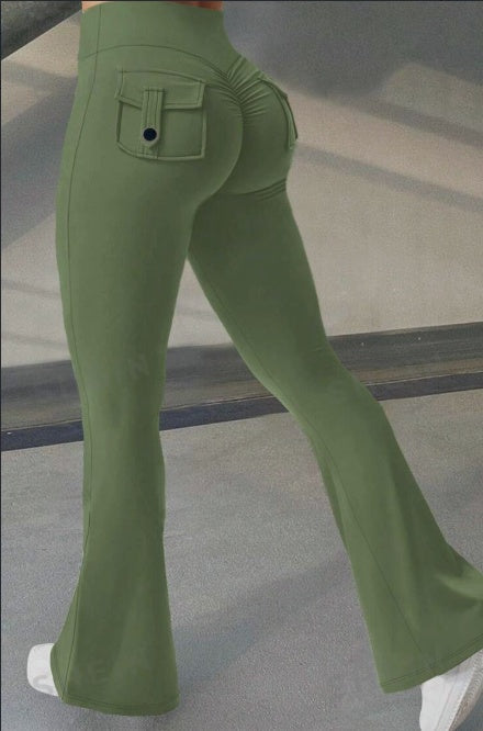 Yoga Fitness Flared Pants With Pockets Ins Fashion Slim High Waist Sports Trousers  Scrunch Butt Booty Workout Lifting Leggings AuraRitmo
