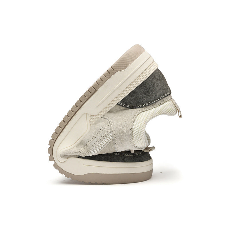 Low-cut Pigskin Mesh Men's Board Shoes Front Lace-up