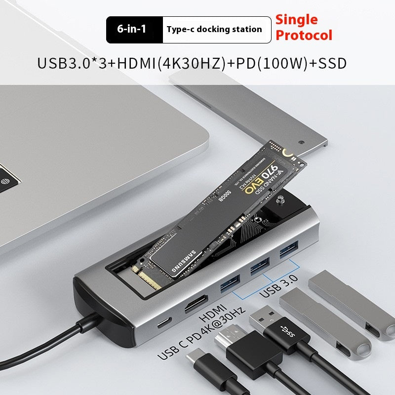6in1 Typec Docking Station Usb Hub Expansion Interface 8in1 Hard Disk Box