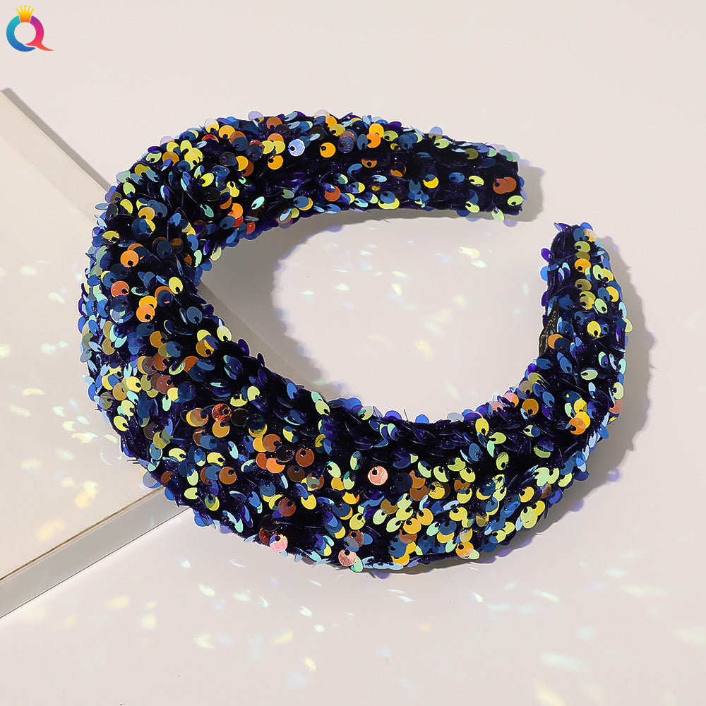 Qiyue Cross Border Amazon Fish Scales Sequins Sponge Hair Band Ball Show Fashion Wide Edge Headband Hair Accessories For Women