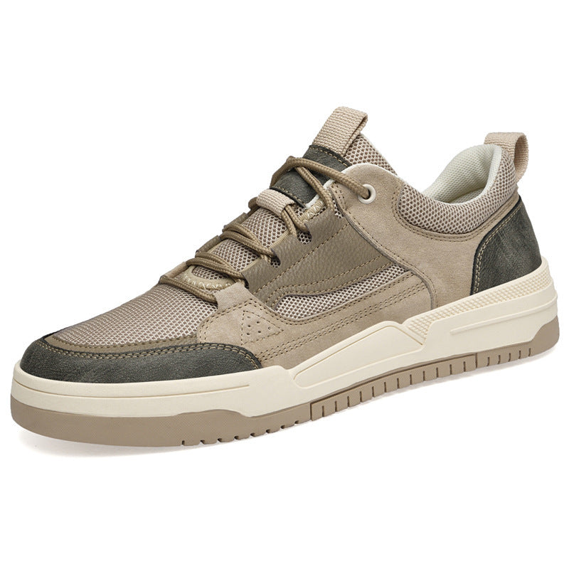 Low-cut Pigskin Mesh Men's Board Shoes Front Lace-up