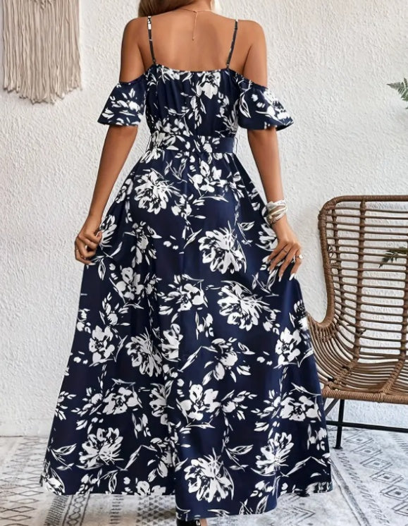 Flower Print Split Suspender Dress With Lace-up Design Summer Fashion Long Dresses Beach Clothing For Women AuraRitmo