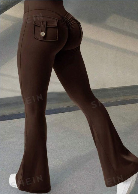 Yoga Fitness Flared Pants With Pockets Ins Fashion Slim High Waist Sports Trousers  Scrunch Butt Booty Workout Lifting Leggings AuraRitmo