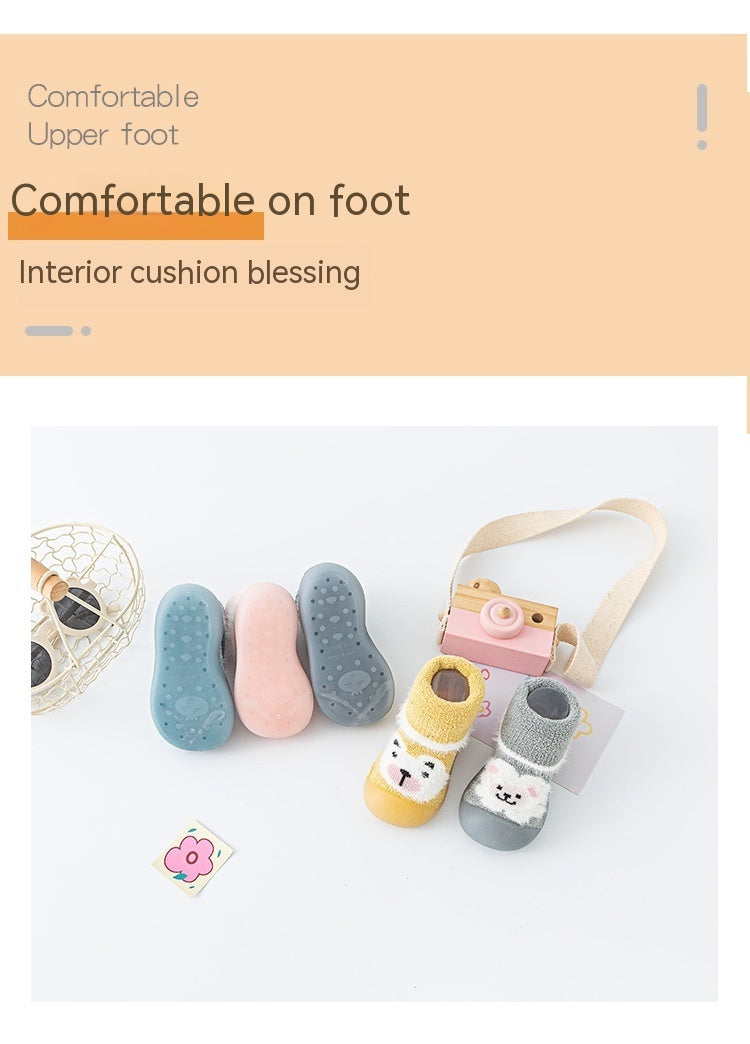 Baby Toddler Autumn And Winter Fleece-lined Children Sock Sneakers Infant Soft Bottom Floor Shoes