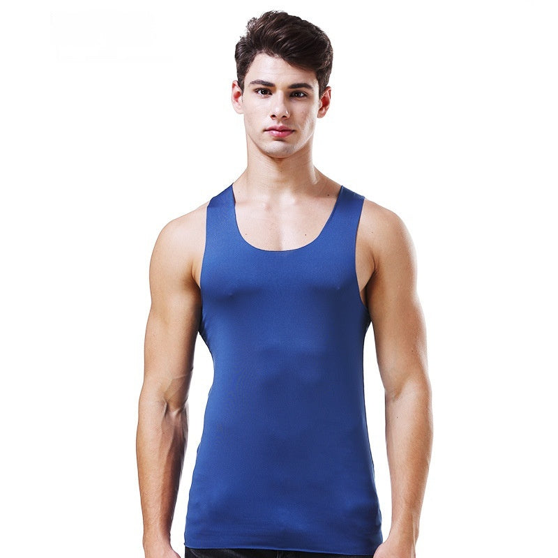 Ice Silk Seamless Men's Vest Round Neck Sleeveless Shirt Wide Shoulder Underwear
