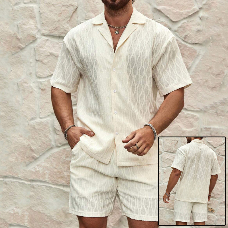 Men Tracksuits Summer Fashion Solid Loose Casual Two Pieces Lapel Button Shirt Shorts Beach Holiday All-match Outfits Male AuraRitmo