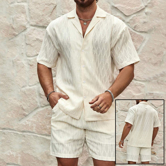 Men Tracksuits Summer Fashion Solid Loose Casual Two Pieces Lapel Button Shirt Shorts Beach Holiday All-match Outfits Male AuraRitmo