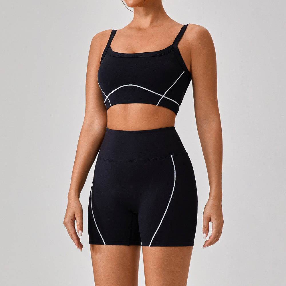 Outdoor Sports Yoga Suits Women's Spaghetti Strap Contrast Color Fitness Set Outfits AuraRitmo