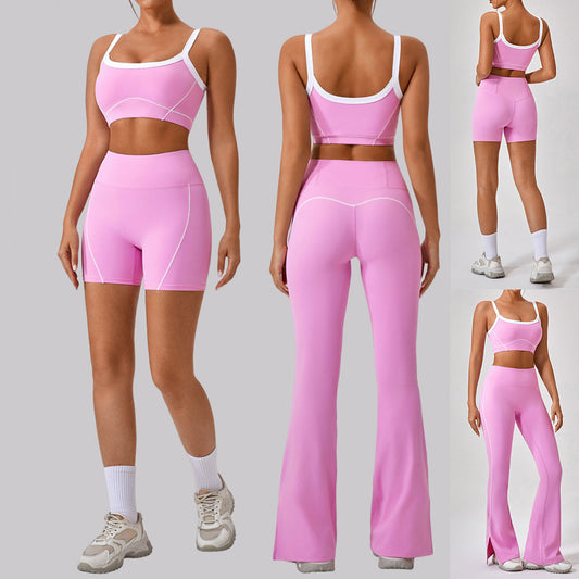 Outdoor Sports Yoga Suits Women's Spaghetti Strap Contrast Color Fitness Set Outfits AuraRitmo