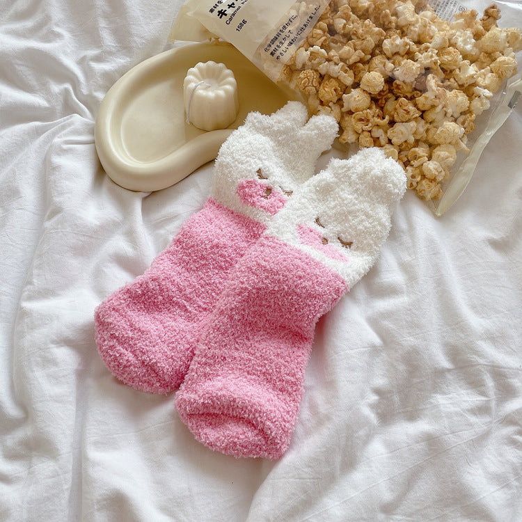 Womens Thickened Winter Warm Coral Fleece Japanese Mid Tube Socks