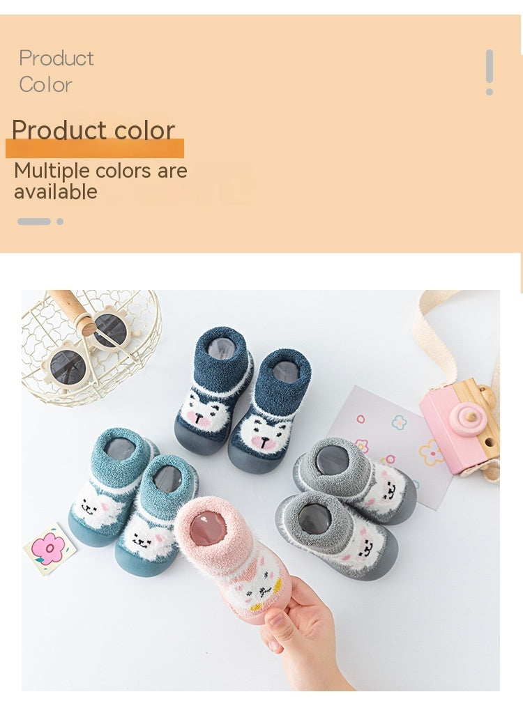 Baby Toddler Autumn And Winter Fleece-lined Children Sock Sneakers Infant Soft Bottom Floor Shoes