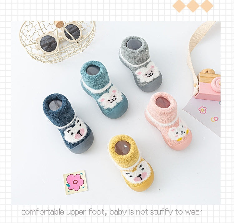 Baby Toddler Autumn And Winter Fleece-lined Children Sock Sneakers Infant Soft Bottom Floor Shoes