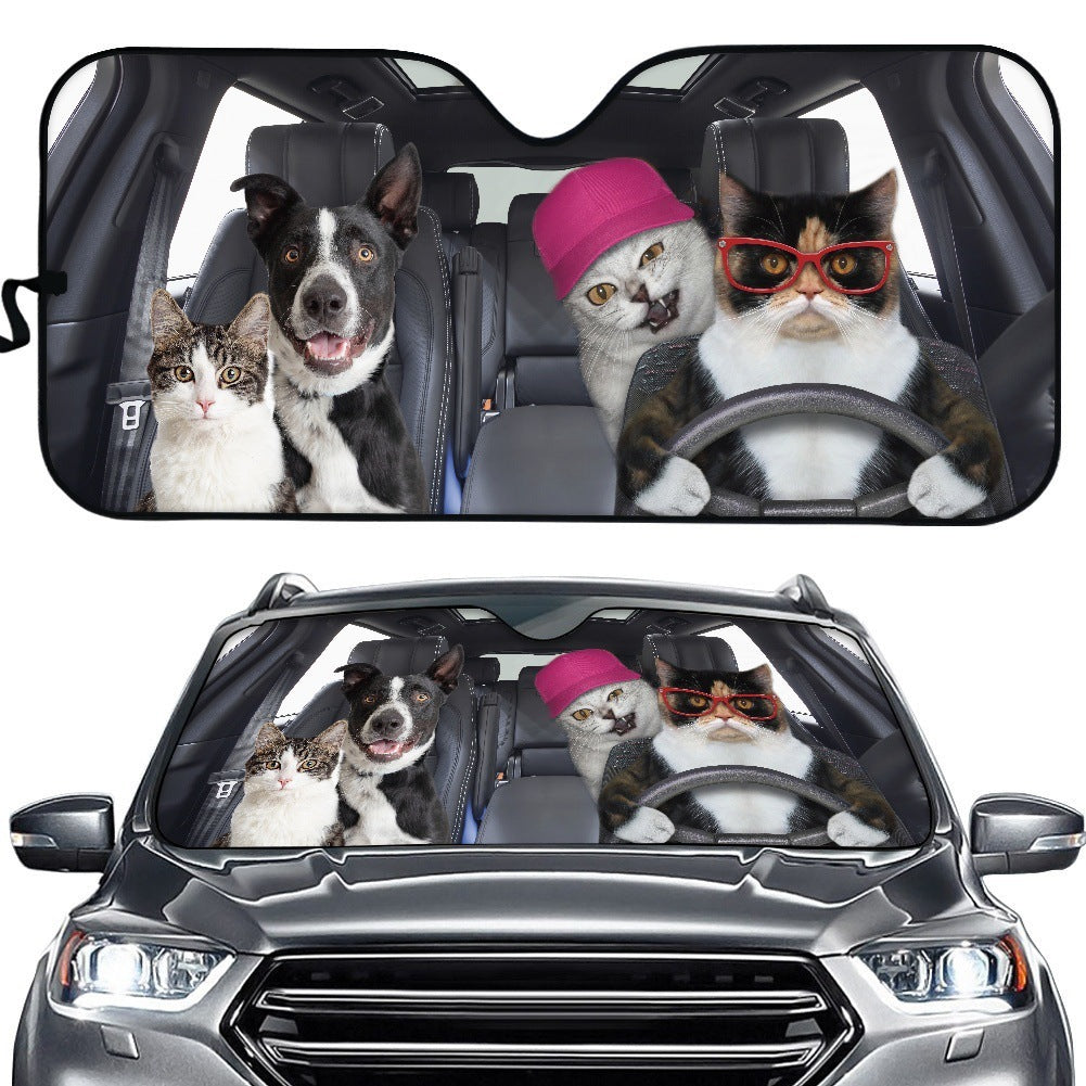 Creative Cute Pet Printing Car Sunscreen And Heat Insulation